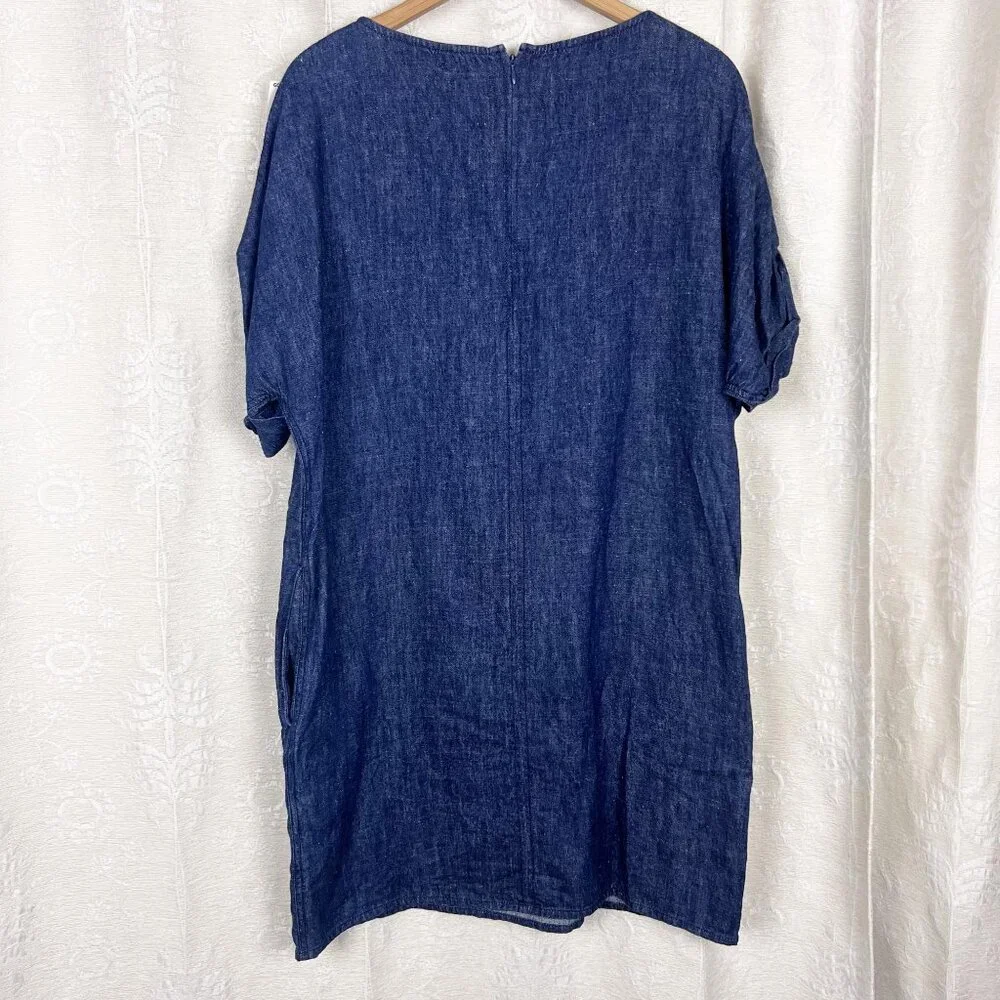 COS organic cotton hemp denim shift dress cuffed short sleeve summer classic 10 - Picture 7 of 11